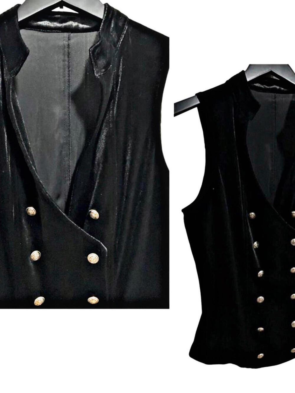 NEW Y2K SZ S Retro Black Velvet Corset Military Vest Gothic Button Festival Top - Picture 5 of 6